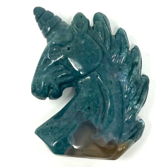 **SOLD*Green Moss Agate chalcedony unicorn carving natural healing crystal stone - Picture 1 of 9